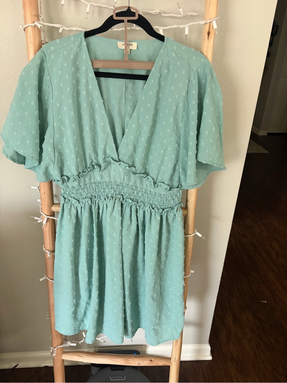 Umgee Light Aqua Eyelet Wrap Mini Dress
